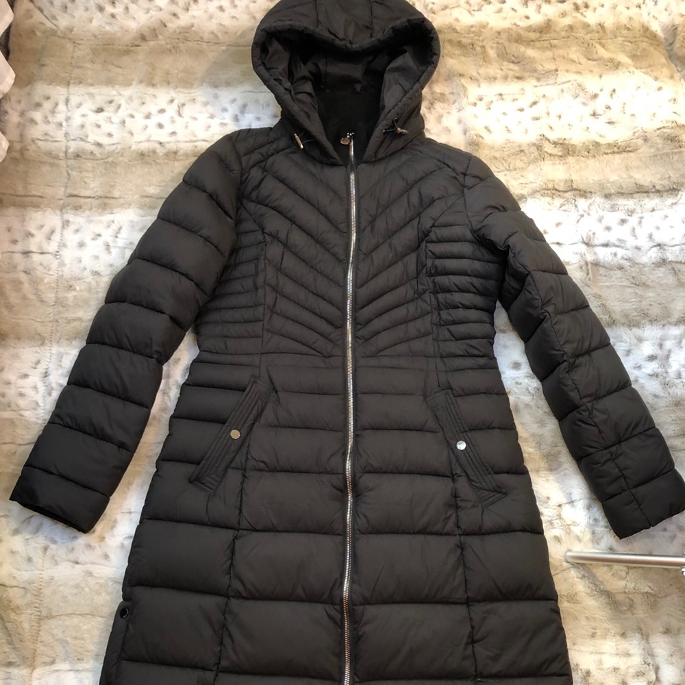 Bernardo Women Black Hooded Long Puffer Coat M